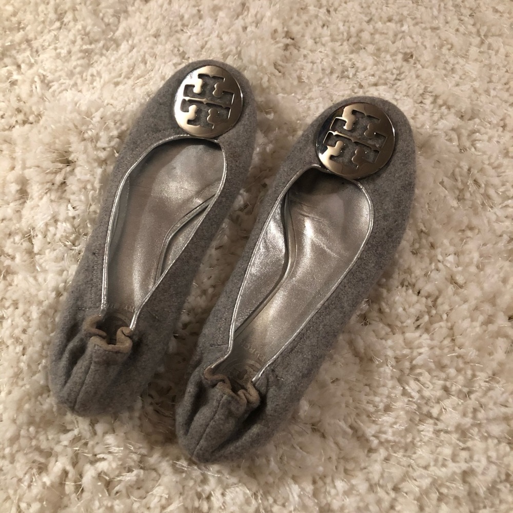 Silver and gray Tory Burch flats
